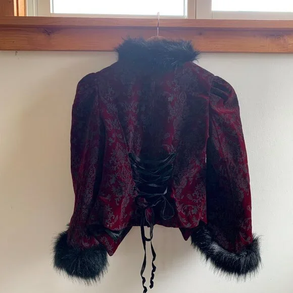 Gothic Burgundy & Black Velvet Jacket - Picture 4 of 5